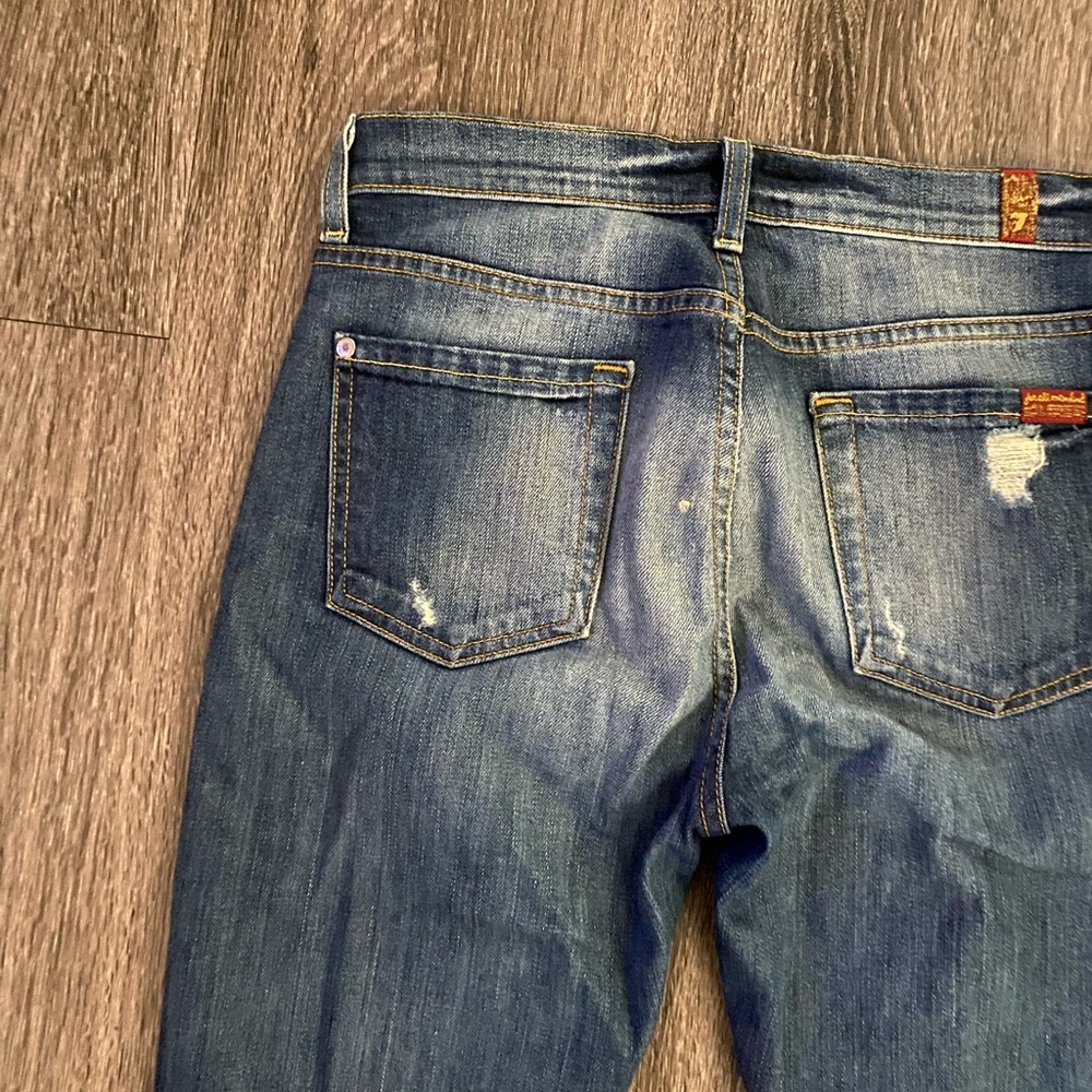 7 For All Mankind Relaxed Skinny Medium Wash Mid Rise Ripped Jeans Size 25” - Picture 9 of 12